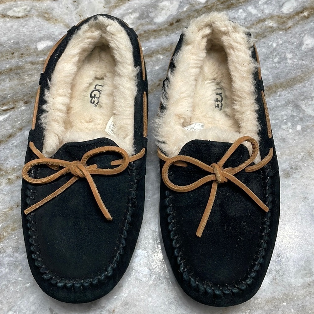 Ugg Dakota Black Suede Slippers Women’s size 6